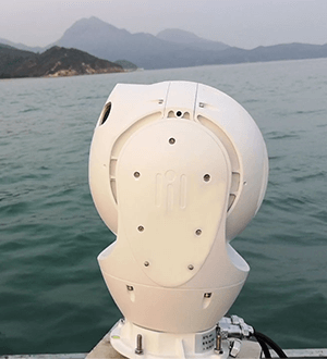 Coastal surveillance head looking over open water