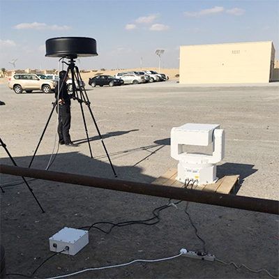 Radar dish and EO/IR pan-tilt set up for low-altitude drone detection